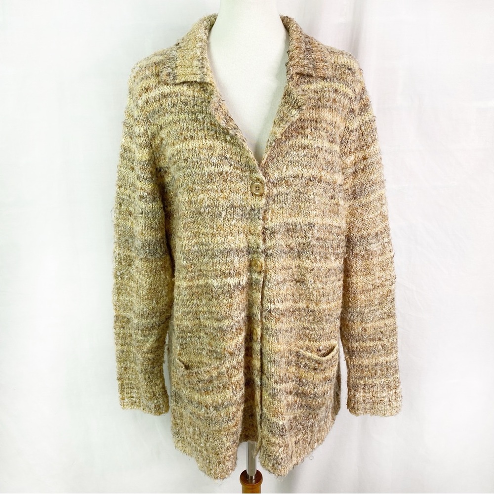 Avenue Beige and Brown Marled Stripe Knit Cardigan Sweater Button Up 18/20 XL